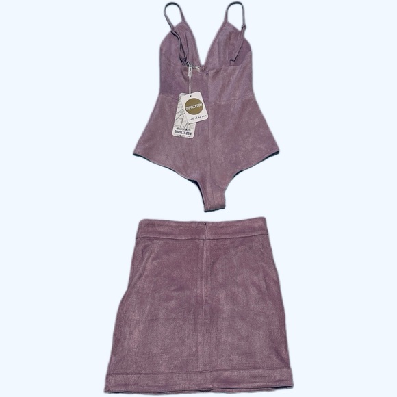 BNWT Oh Polly Turn of the Tied Suede Mini skirt & bodysuit in Mauve - Picture 7 of 8